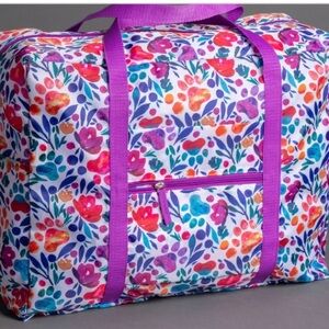 Floral Paw Print Packable polyester washable red & purple Duffel  Bag